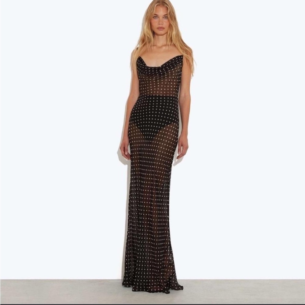 Rat & Boa GISELE AXI MAXI SILK DRESS Black and White Polka Dot - Picture 3 of 12
